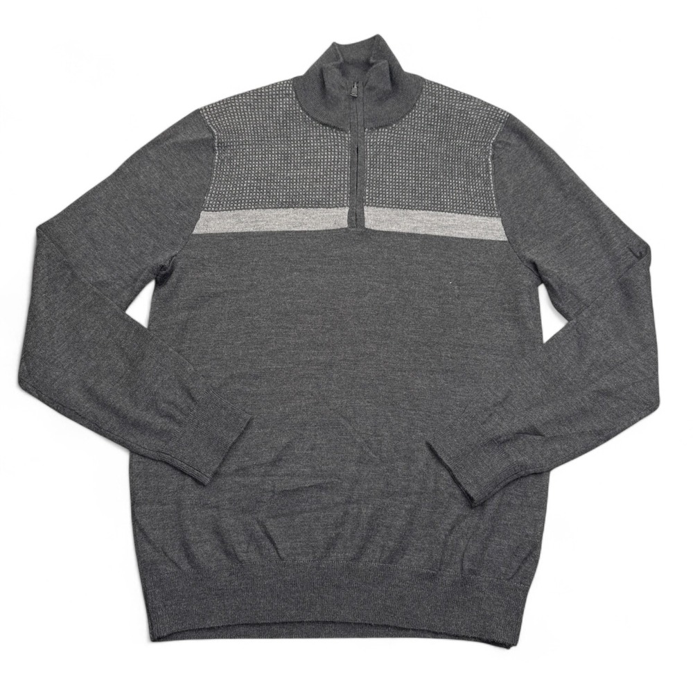 Banana Republic Merino Wool Sweater Mens Size Medium Dark Gray 1/4 Zip Knit
